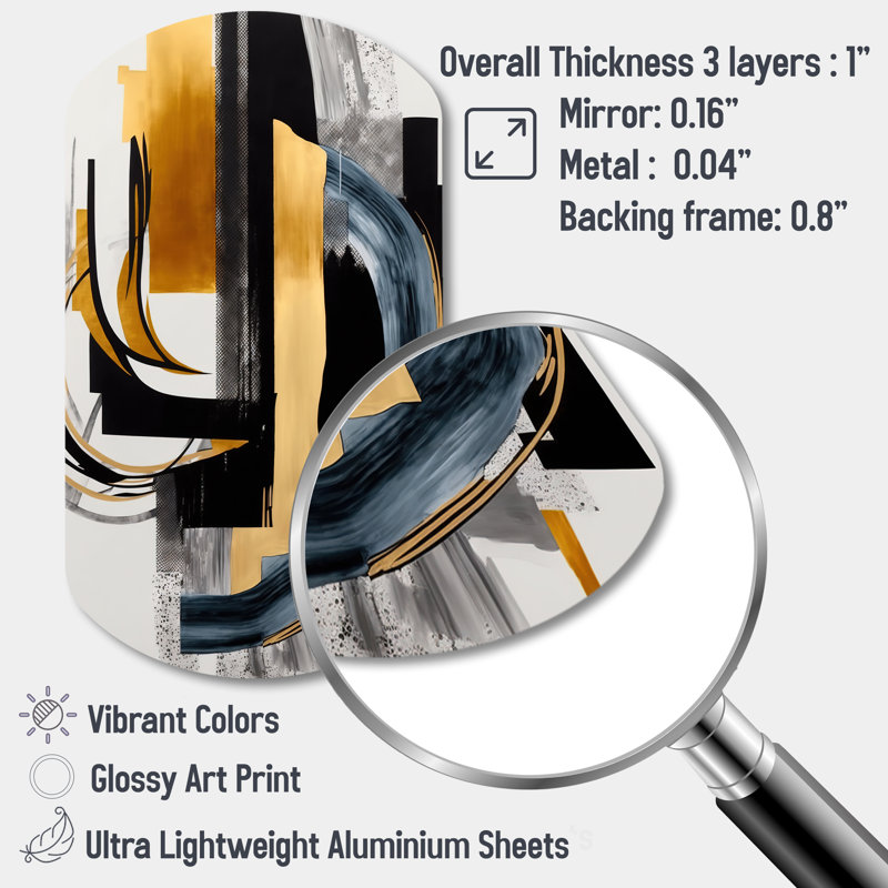 Glam Gold And Black Expression II - Abstract Spirals Cylinder Shape Assymterical Metal Wall Art, 31" H x 19" W x 1" D