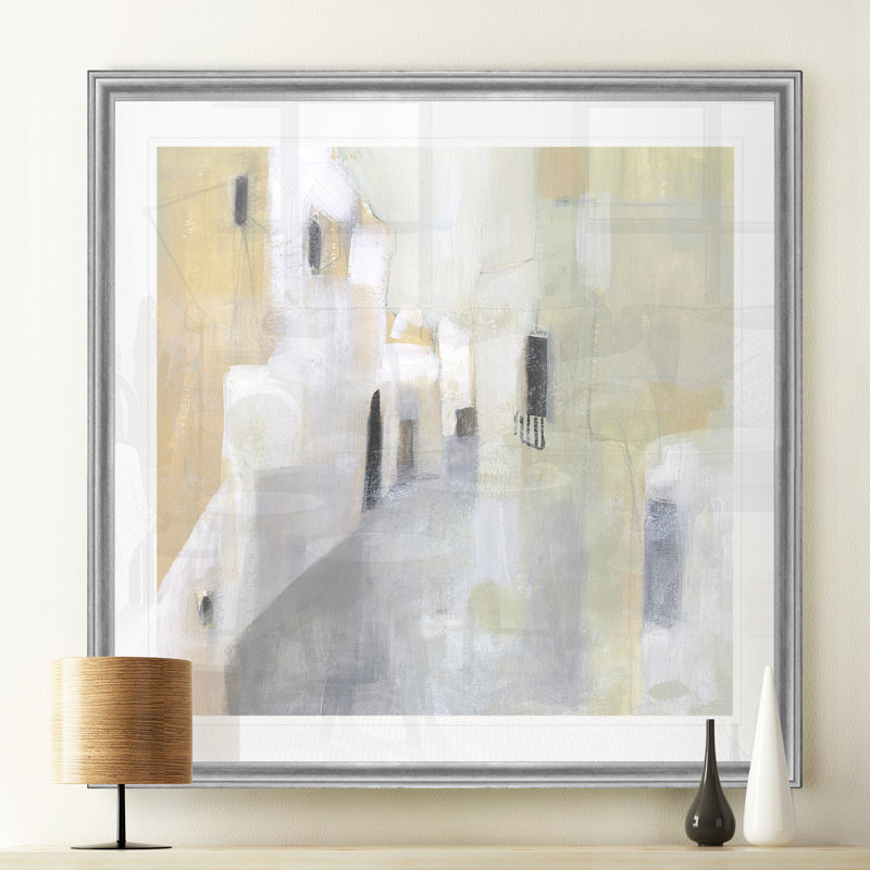 Pausa I, peinture sur toile, Cadre argenté, H 22 po x l 22 po x P 1,5 po