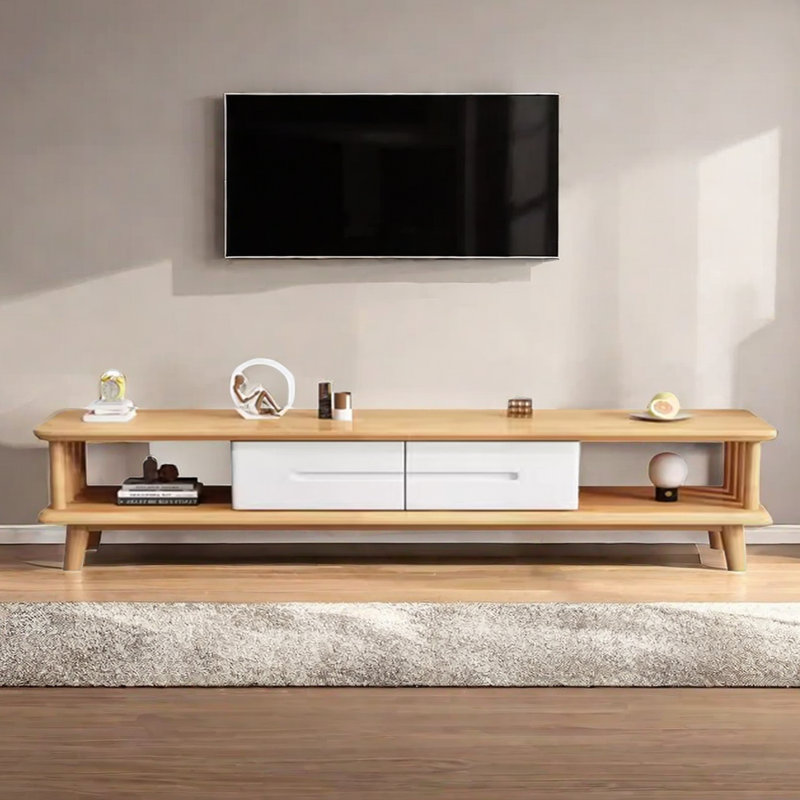 Crédence de rangement, Blanc / bois naturel, H 16,93 po x L 78,74 po x l 15,75 po