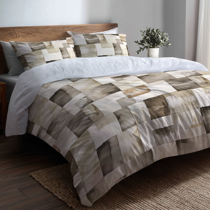 Ensemble de literie 3 pièces Country Farmhouse - Ensemble de housse de couette en patchwork gris et beige