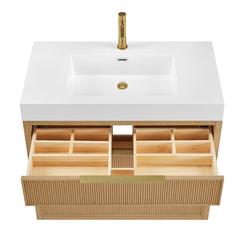 Grunwald 36" Single Bath Vanity in Washed Ash Grey with White Integrated Stone Sink Top