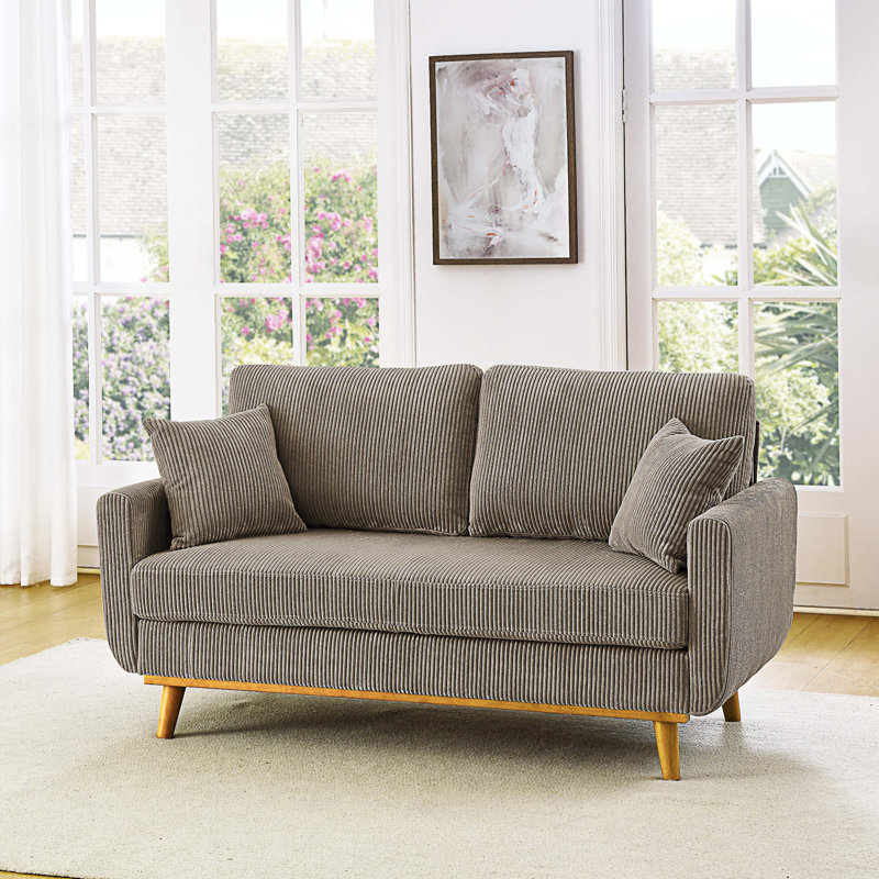Causeuse rembourrée avec accoudoirs et coussins décoratifs, Camel Corduroy