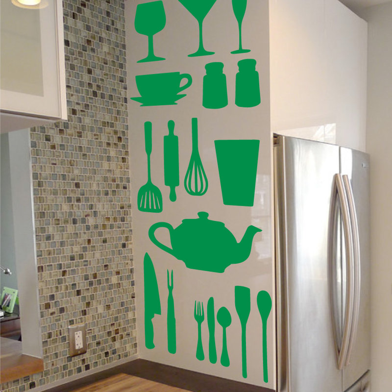 Décalcomanie murale de cuisine, Vert clair, H 51 po x l 40 po x P 0,01 po
