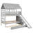 Twin Over Twin House Bunk Bed With Trundle And Slide, Storage Staircase, Roof And Window Design, Gray-800119642