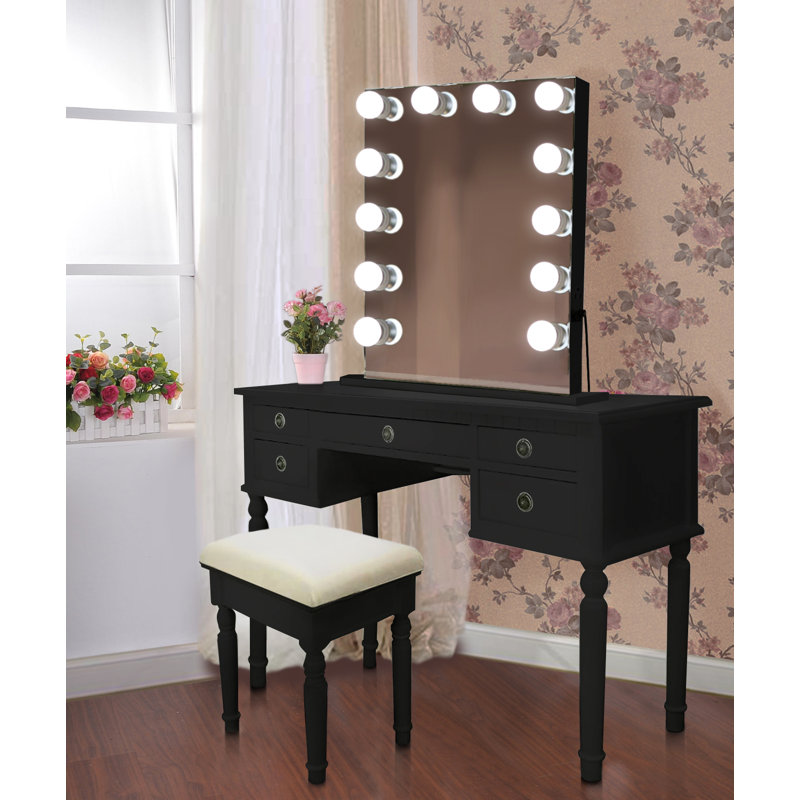 Andaluss Wood Flat Mirror, 31" x 25", Black