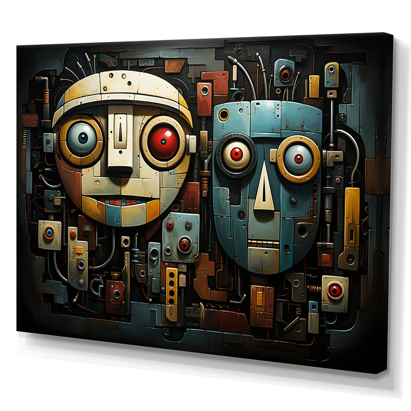 «Blue and Beige Robot Revolution - Science Fiction», art encadré, Toile tendue, H 34 po x l 44 po x P 1,5 po