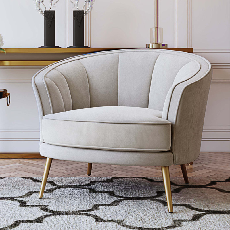 Fauteuil demi-tonneau Genji, Velours beige
