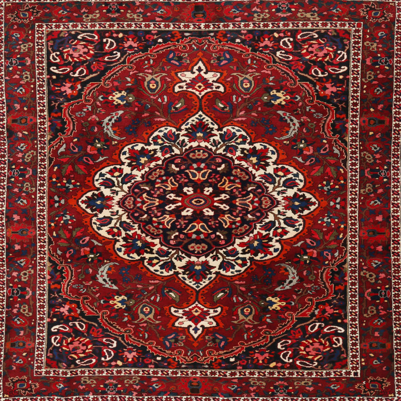 Tapis rouge/beige/noir traditionnel, Carré 5 pi