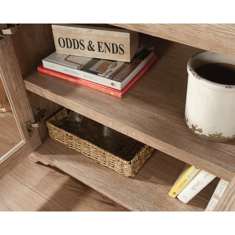 Brushed Oak Adjustable Library Cabinet with Glass Doors