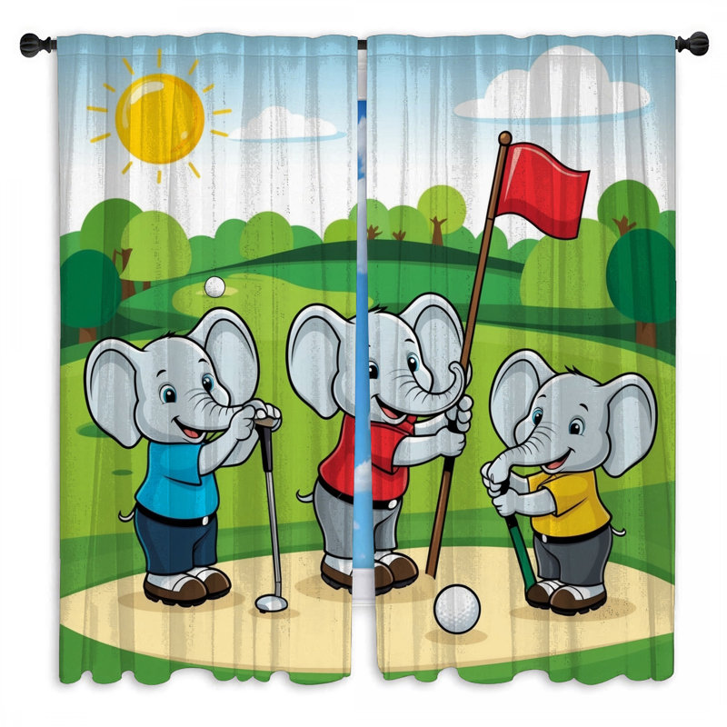 Éléphants jouant au golf rideaux de fenêtre transparents et obscurcissants - 2 panneaux, 20 po x 60 po - 2 panneaux