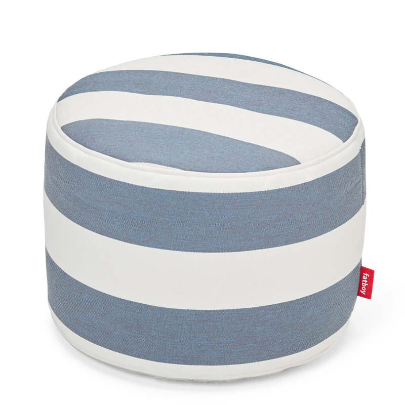 Point Outdoor Ottoman, Stripe Ocean Blue