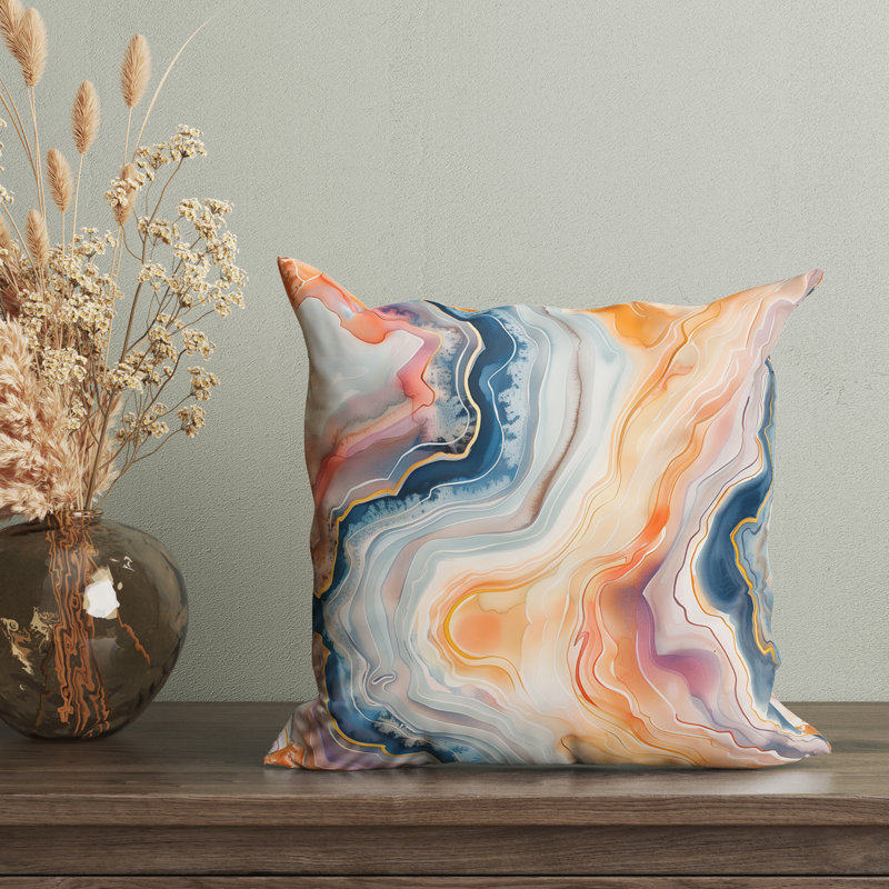 Housse de coussin réversible Agate, Jaune / Bleu / Blanc, H 18 po x l 18 po
