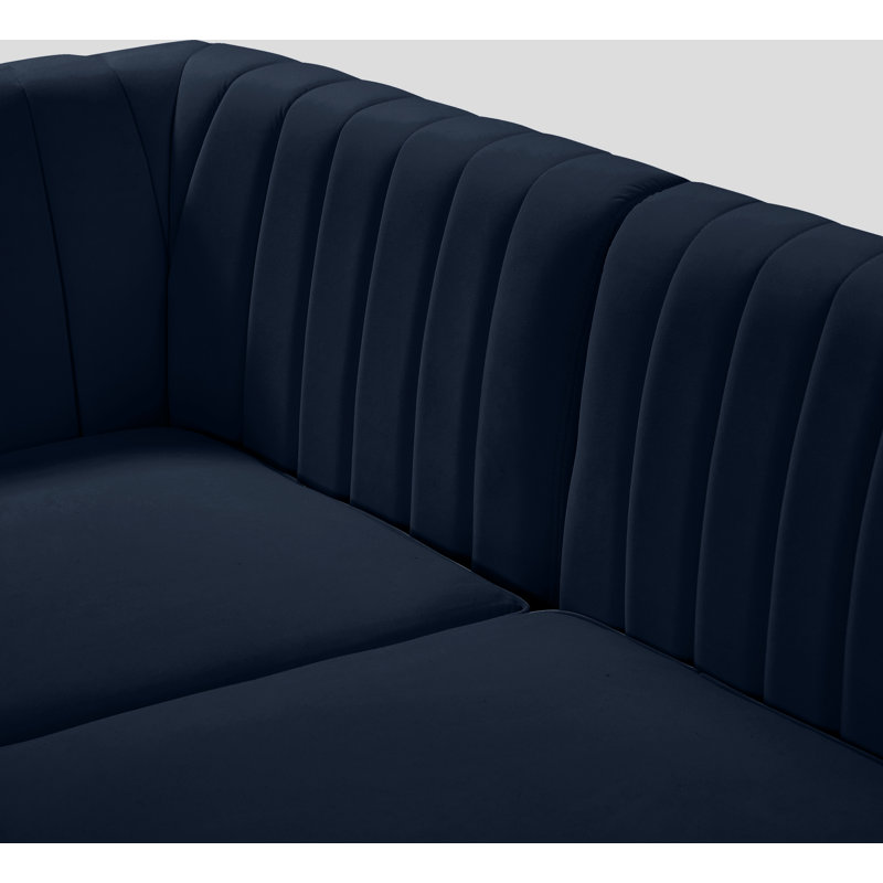 Canapé modulaire en velours réversible de 145 po de largeur Enson, Velours marine