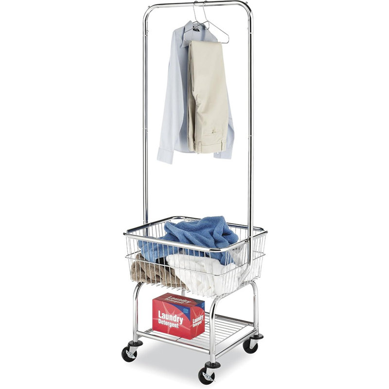 Commercial Rolling Laundry Butler With Wire Storage Rack