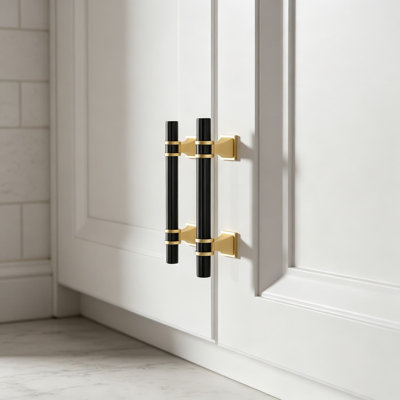 25 Pack Modern Cabinet Pulls, 3.75 Inch Hole Centers, Durable Zinc Alloy Matte Black And Gold Handles For Kitchen Cabinets, Dressers, And Wardrobe Hardware