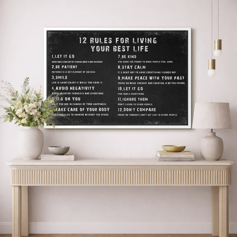 12 Rules For Living Your Best Life Artwork, Inspirational Guide Modern Motivational Wall Pictures, Large Framed Canvas Giclee Print Wall Art