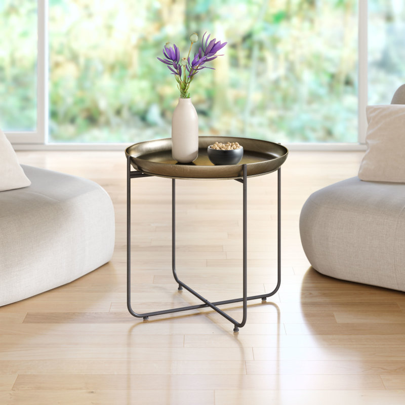 Table de bout 21 "à pieds ronds en bronze et acier gris