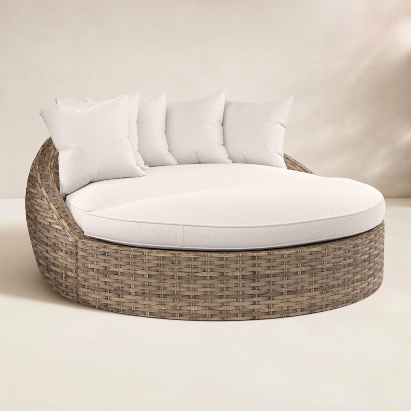 Havana 67'' Wide Circle Premium All-Weather Wicker Patio Daybed with Sunbrella® Cushions, Canvas Natural Sunbrella® Canvas