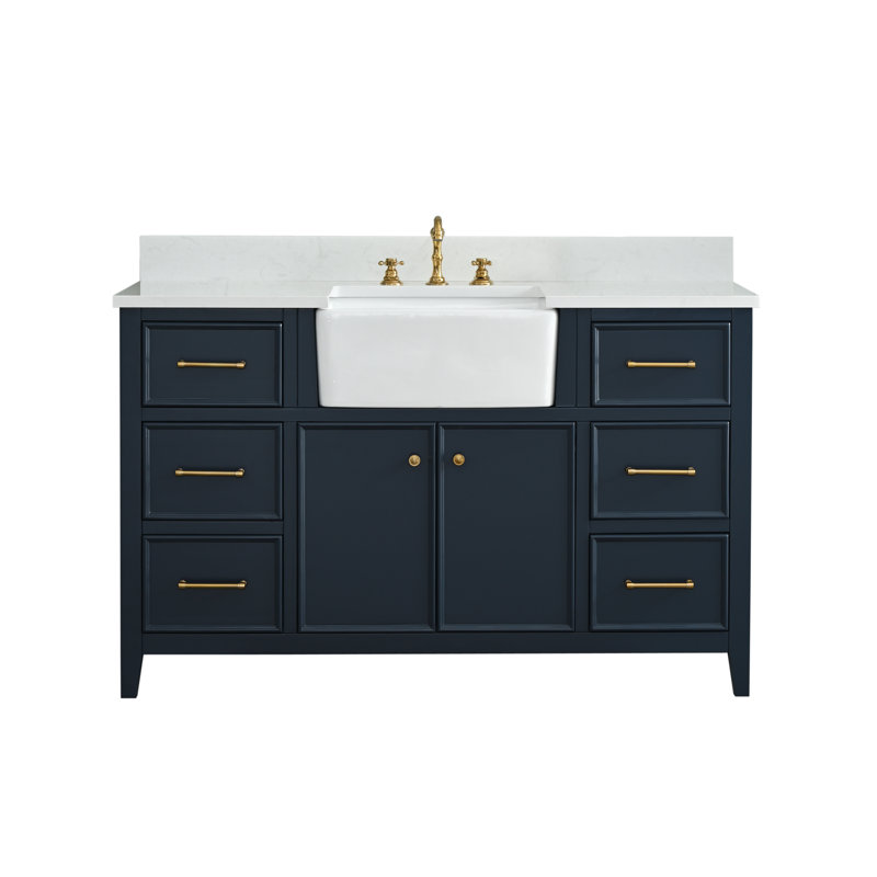 Meuble-lavabo simple 54 po Aisa, Bleu indigo / or brossé