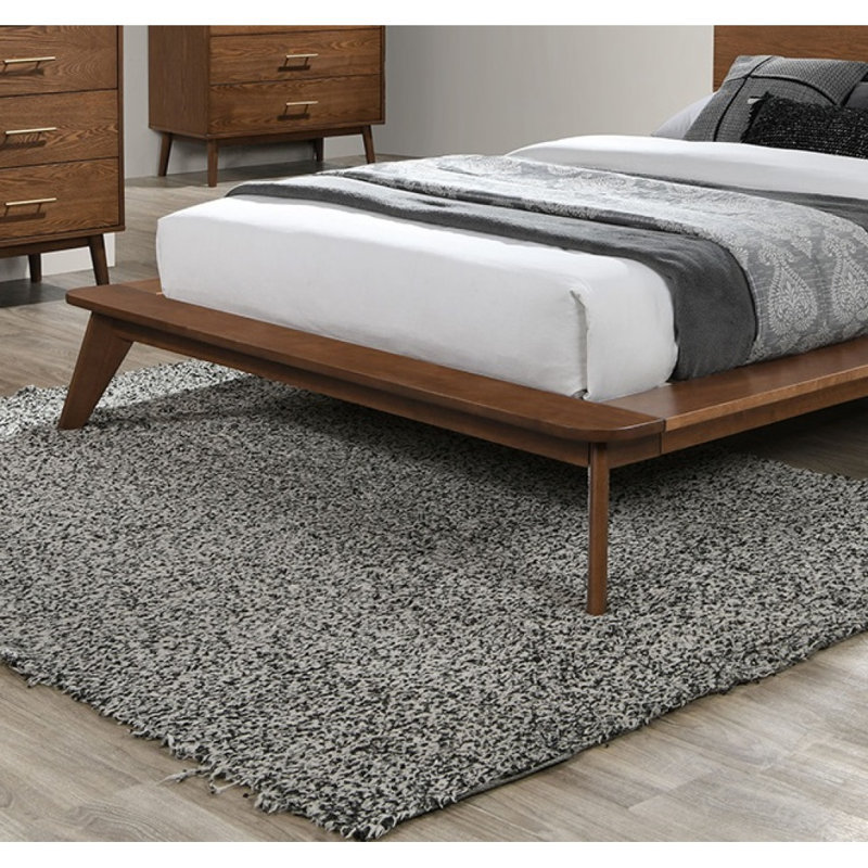 Base de lit en noyer massif avec placage en bois massif et cadre de lit plateforme de style moderne Mid-Century, Grand lit