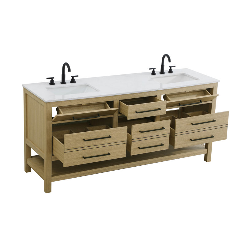 72 inch Double Bathroom Vanity_Modern_VF60572, Honey Brown