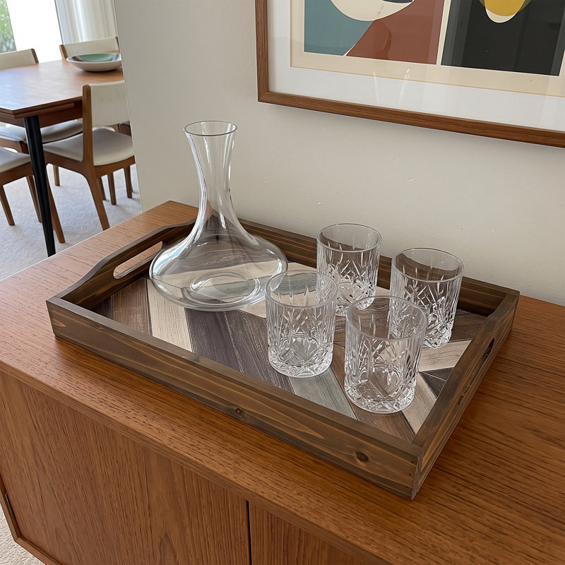 Decorative Wooden Rectangular Serving Trays with Handles for Coffee Table