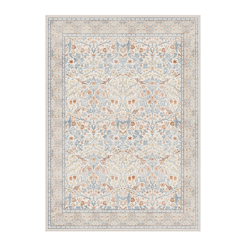 Tapis floral lavable à la machine avec envers antidérapant Alora, Beige, 0.28", Rectangle 6 pi x 9 pi