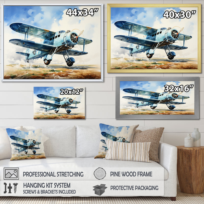 " Soaring Plane Through The Sky ", Gold Single Picture Frame, 12" H x 20" W x 1" D