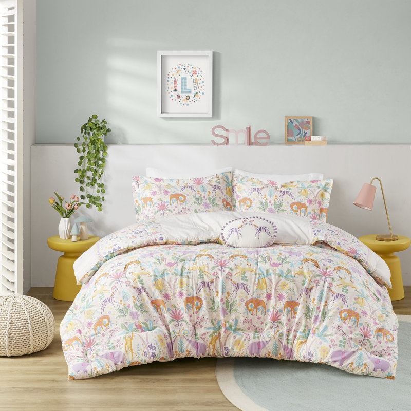 Lulu Purple Reversible 100% Cotton Printed Floral 3-Piece Twin Comforter Set