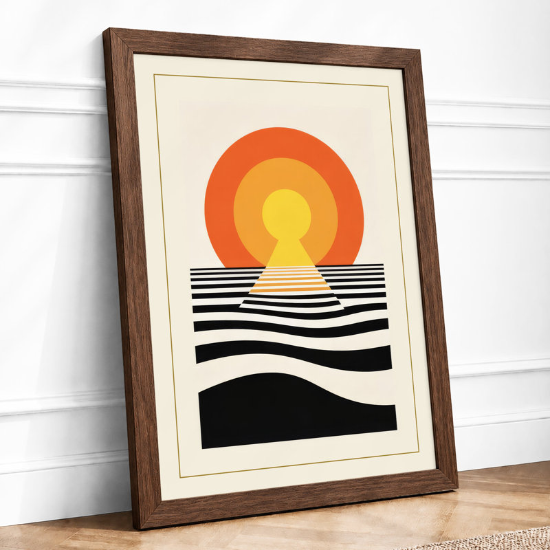 Sunrise Over Water Geometric - Framed Print, A4 - 29.7 x 21.0 cm, Walnut