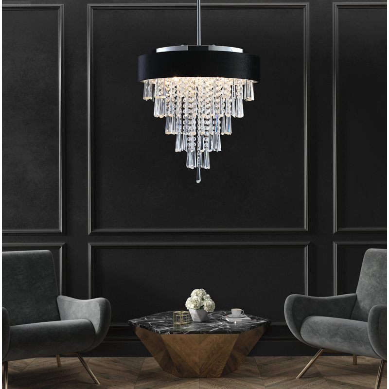 Lustre 5 lumières moderne avec abat-jour en velours noir et cristaux superposés G9, 5 lumières