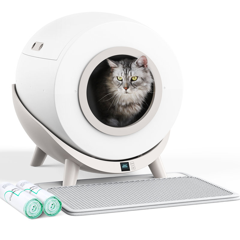 Litière pour chat 80L + 14L Smart Clean avec tapis pour chats multiples, contrôle des applications, élimination des odeurs, protection de sécurité