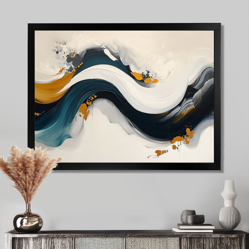 Roots and Reflections Of Abstract Waves IV - Abstract Spirals, art mural, H 12 po x l 20 po, Avec cadre, Noir