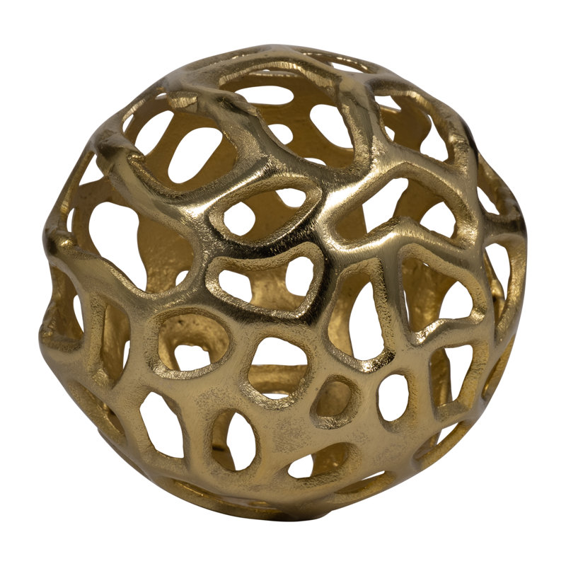 Decorative Orb Metal Aluminum Spherical Sculptural Accent with Modern Cut-Out Design - Stylish Contemporary Art Object Decor
