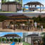 Pavillon de jardin à toit rigide en acier avec rideau et filet 20 x 12 SUNJoy Kingston - Poteaux en aluminium brun-120193500-120193499