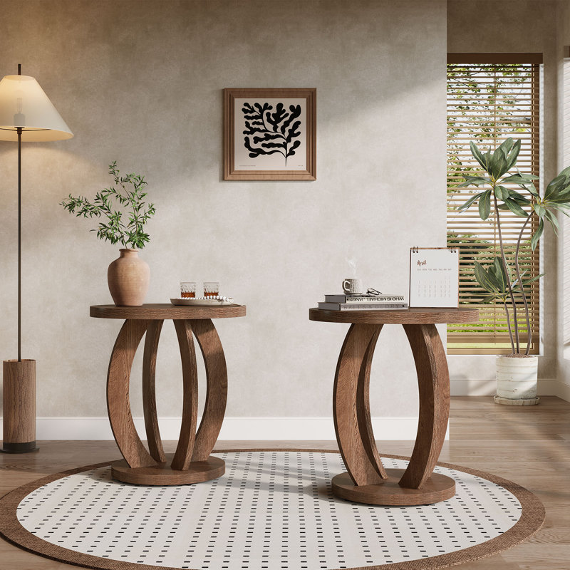 Ensemble de 2 tables de bout rondes de 24 po de hauteur, Brun