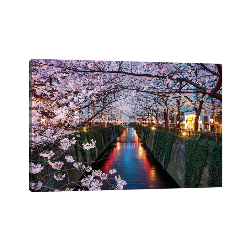 Nakameguro Cherry Blossom Festival at Night, Tokyo, Japan 1 Piece Wrapped Canvas Wall Art, 30.48 cm H x 45.72 cm W