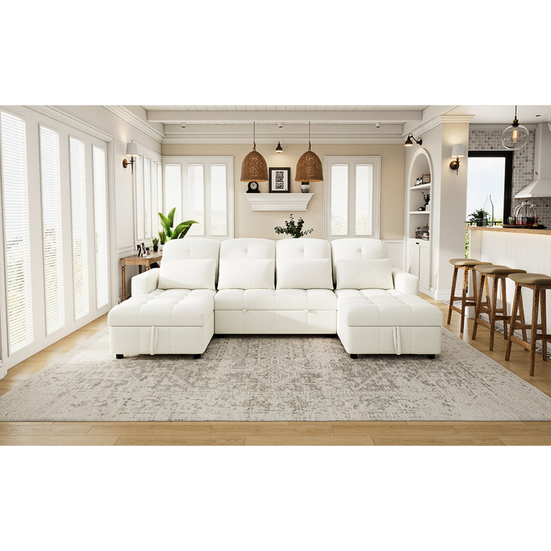 Beige en forme de U avec méridienne de rangement, siège souple et hublot spacieux