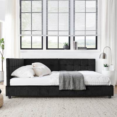 Upholstered Tufted Bed Frame, Sofa Bed Frame With Comfortable Backrest And Armrests, Bed For Bedroom, Living Room,Velvet