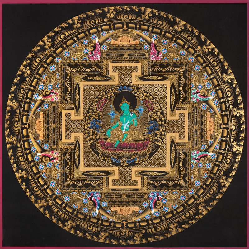 Green Tara Mandala (Brocadeless Thangka)