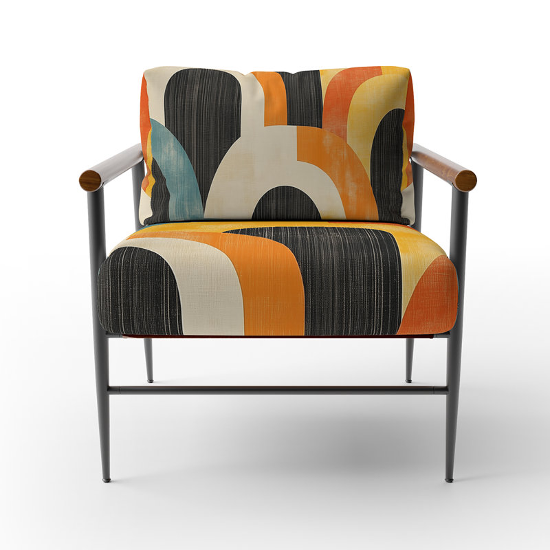 Fauteuil d'appoint abstrait Mid-Century - Fauteuil orange Mid-Century, Bras ronds bruns