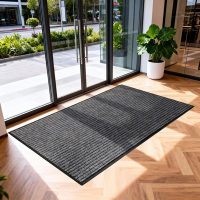 Tapis d'entrée 81 x 122 cm, tapis de sol commercial ultra-résistant, gris