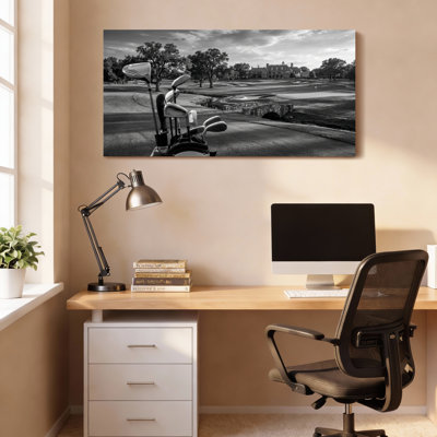 Golf Course Landscape Black And White Canvas Wrapped Wall Art Oil Painting Print Set Of 1