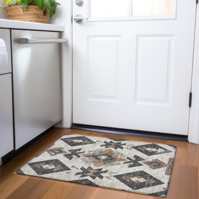 Machine Washable Indoor/Outdoor Xhevrie Beige Rug