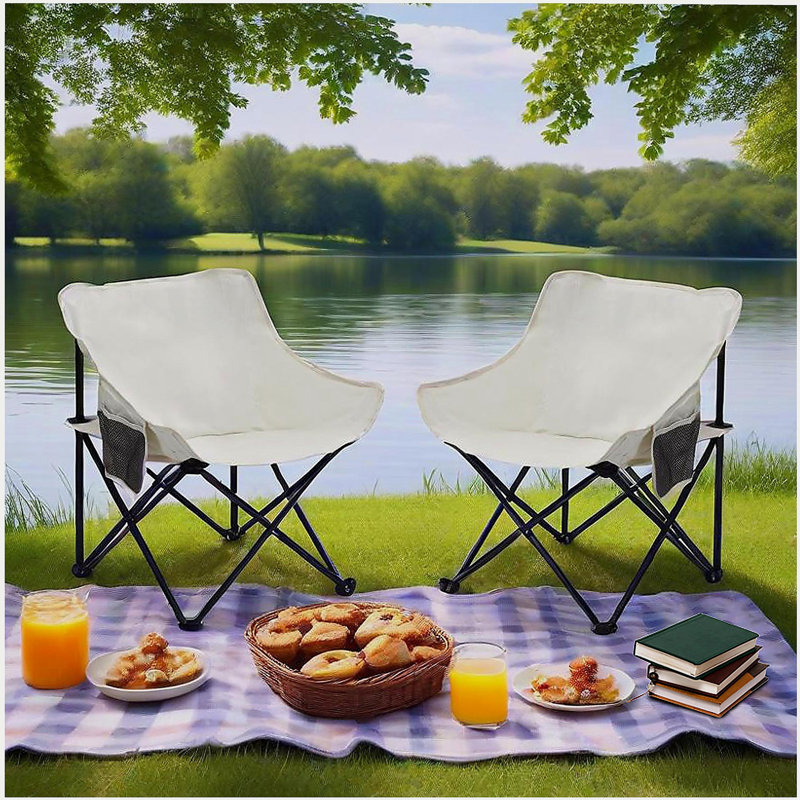 2 chaises de camping d'extérieur pliables / portatives, sac de transport, beige