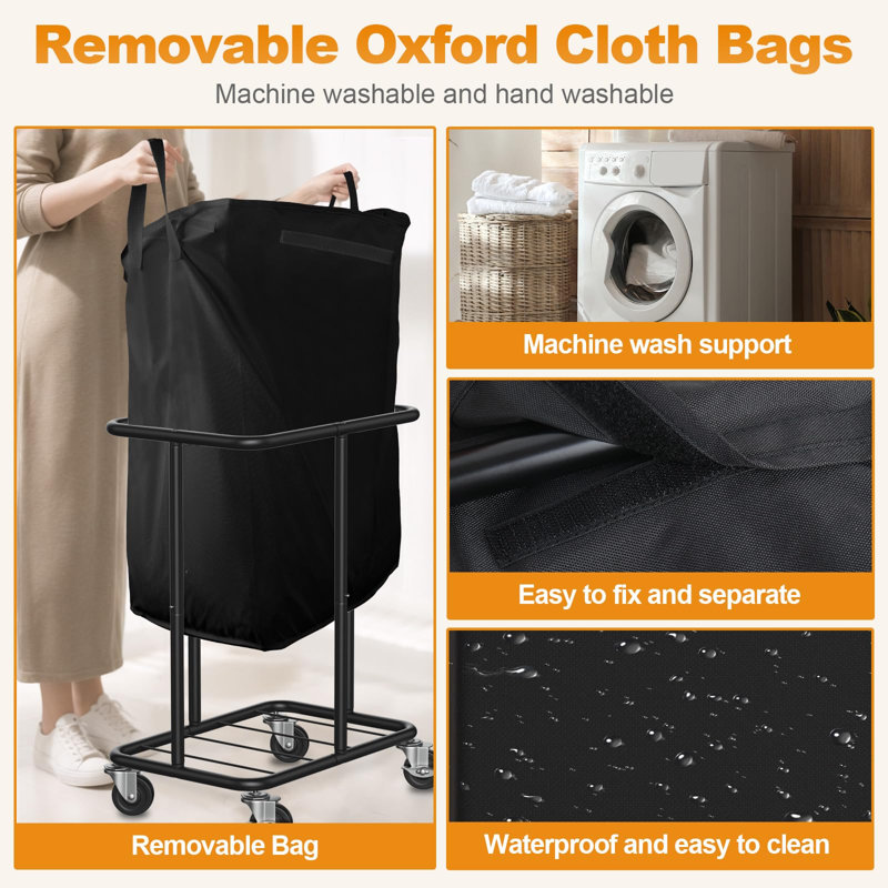 Rolling Laundry Hamper with Wheels, 170L, 1 Unit, (Black), Black