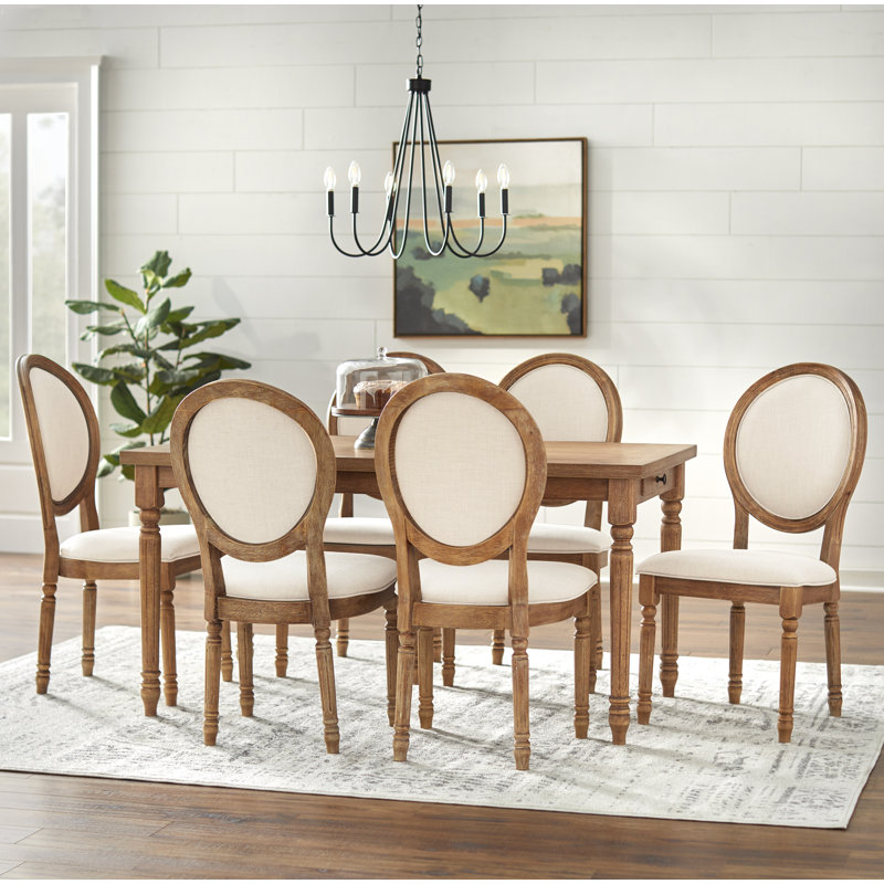 Hungerford Four Leg Dining Set, 7 Pieces: Table, 6 Chairs, Brown/Beige/Brown