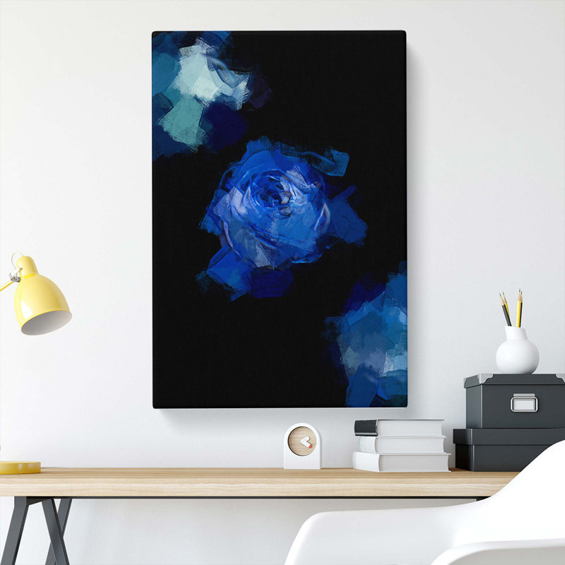 Trio of Blue Roses in Abstract - Wrapped Canvas, 76cm H x 50cm W x 3cm D