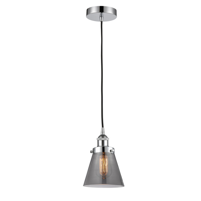 Mini-luminaire suspendu 1 lumière Cone, Gris, H 9,5 po x l 6,25 po x P 6,25 po, Chrome poli