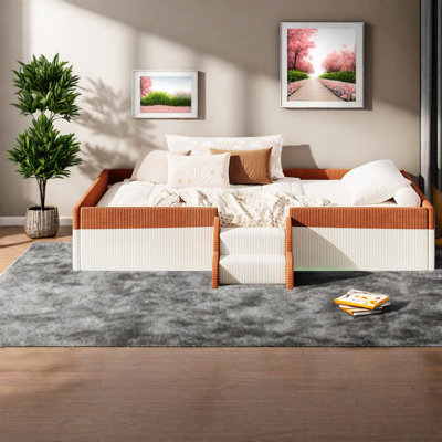 Lits modernes avec clôture à DEL, lit simple en velours côtelé pour la maison